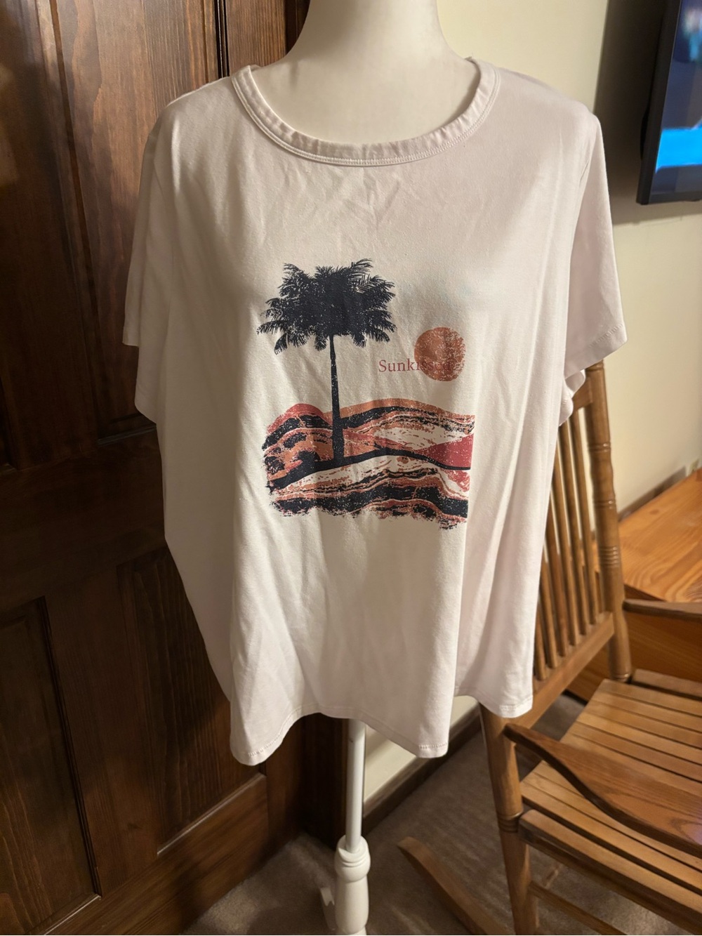 Candace Cameron Bure Pale Pink Palm Sunset Graphic Tee